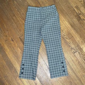 Simply Vera Plaid Pants Gray Black Cropped Flare Buttoned Hemline Womens Size S